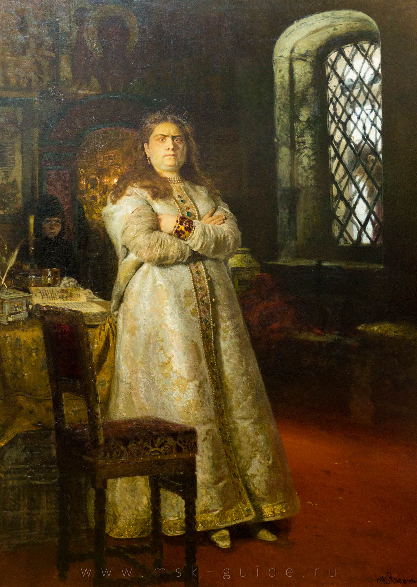 Репин И.Е. «Царевна Софья Алексеевна через год после заключения ее в Новодевичий монастырь во время казни стрельцов и пытки всей её прислуги 1698 года»